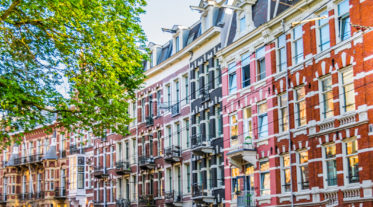 Picturesque traditional Dutch houses in Amsterdam, Holland.